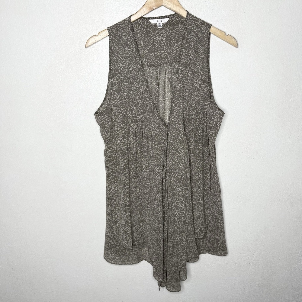 Cabi Chiffon Sleeveless Tunic Vest Overlay Top Women's Medium Taupe Sheer